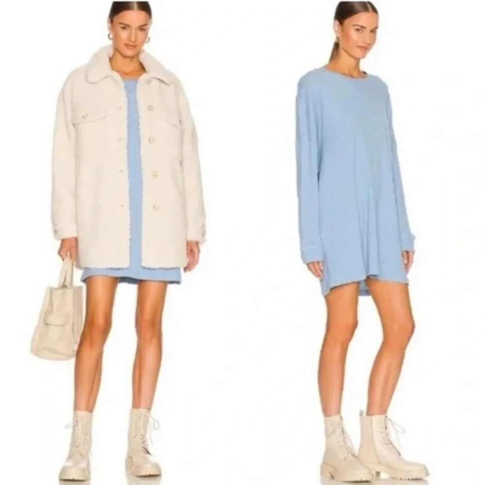 Free People Boho Oversized Early Night Waffle Knit Lounge Beach Mini Dress Tunic - Picture 1 of 8